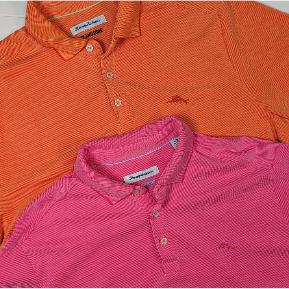 Tommy Bahama IslandZone Polo Shirt Lot of 2 Men L Orange Pink Resortwear Coastal